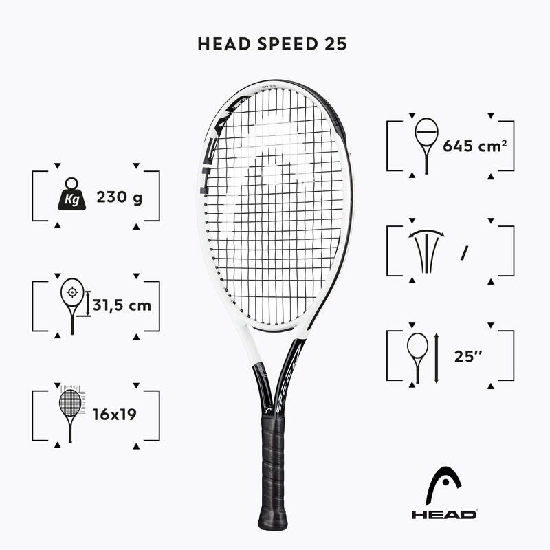 TENNISRACKET VOOR KINDEREN GRAPHENE 360+ SPEED 25 WIT ZWART