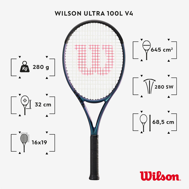 Tennisracket voor volwassenen Ultra 100L V4 ONBESPANNEN blauw 280 g