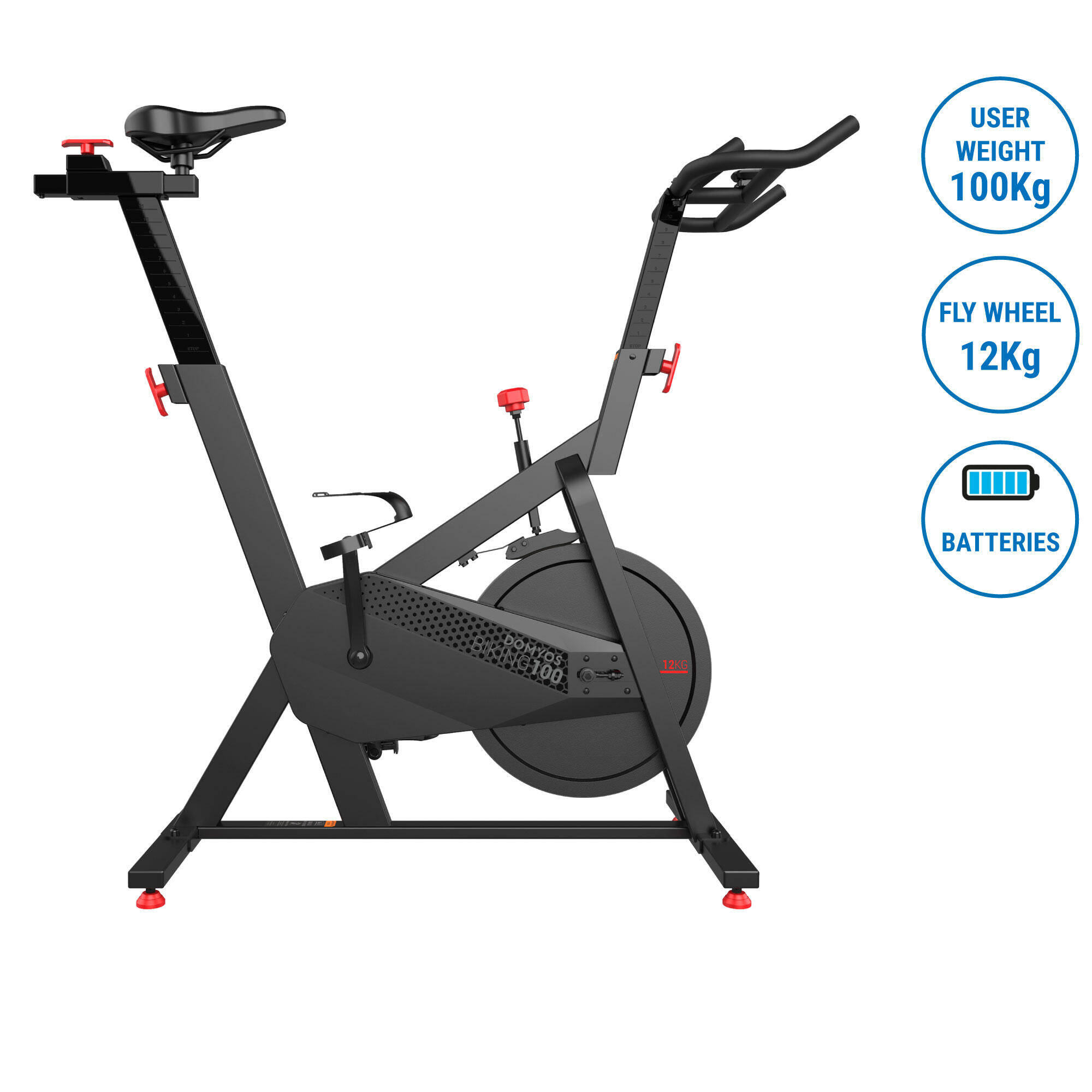 Exercise Spin Bike with 12kg Flywheel, 32 Resistance Levels, Supports upto 100Kg -  4