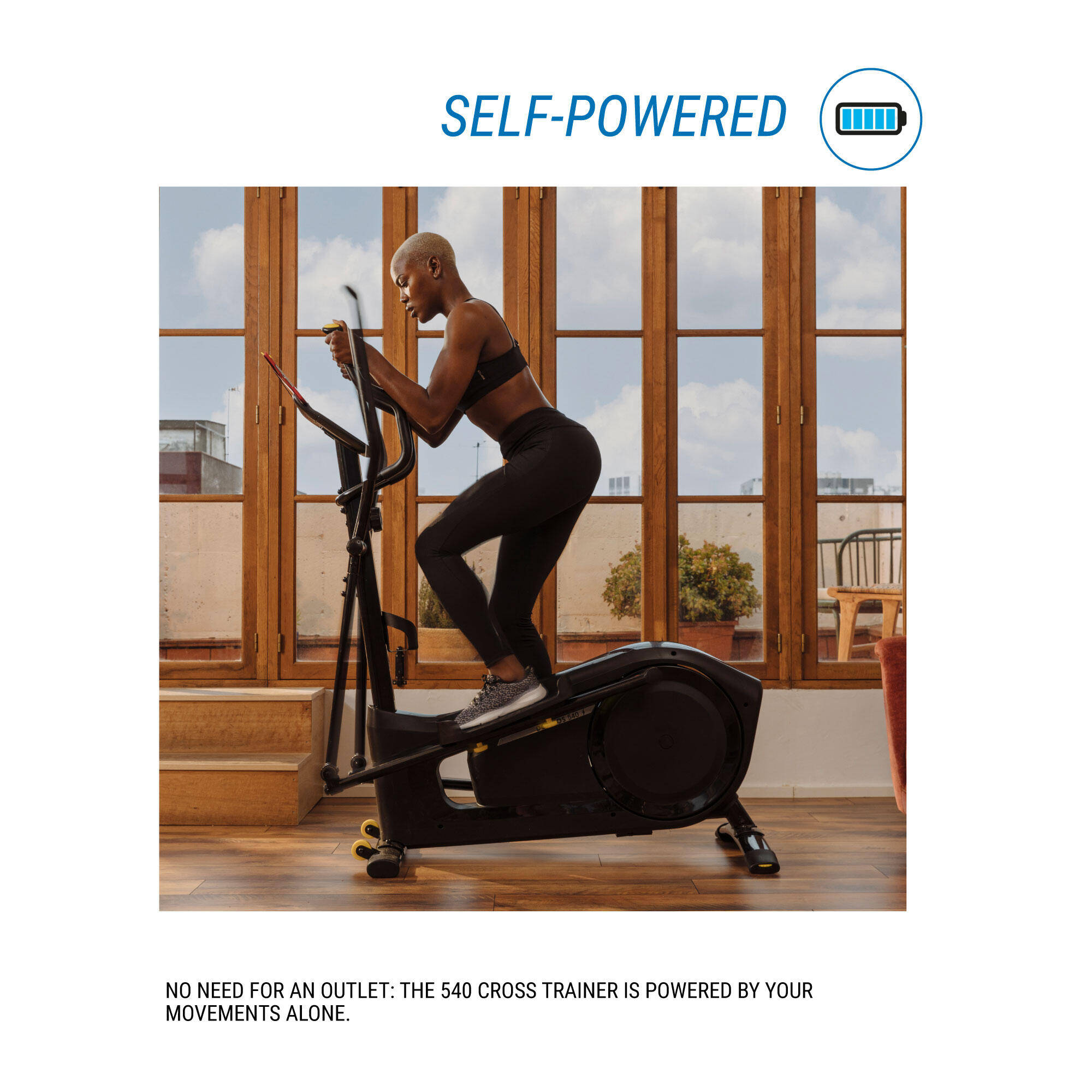 Elliptical with 9kg Flywheel, Smart, Self-Powered, Supports upto 130kg - Black -  5
