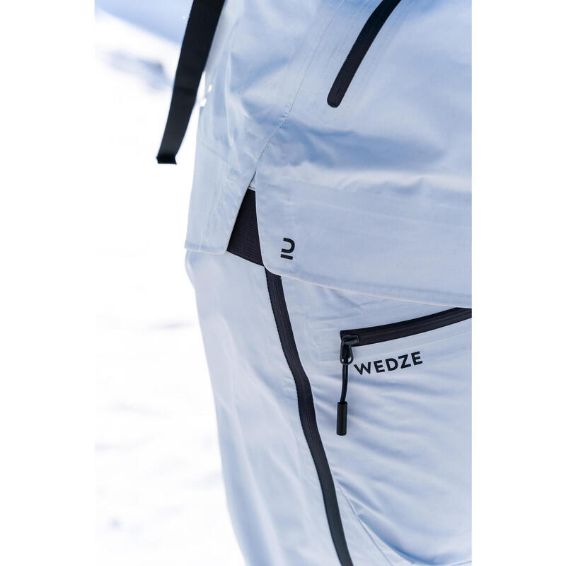 Pantalon salopette de ski très imperméable femme, FR900 bleu clair