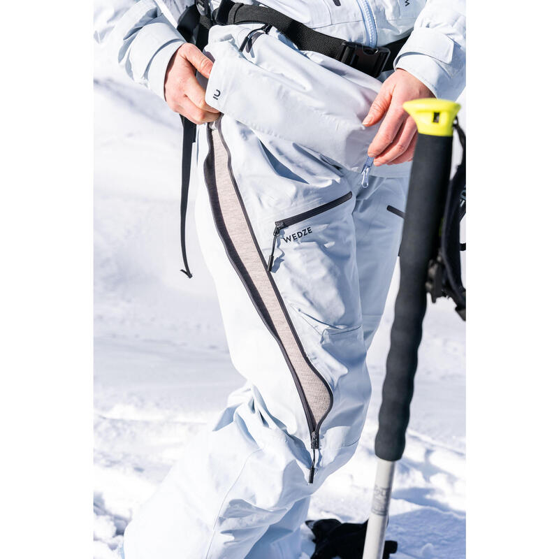 Pantalon salopette de ski très imperméable femme, FR900 bleu clair