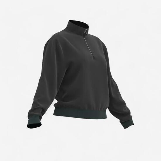 Sweatshirt Damen Langarm Reissverschlusskragen - 120 schwarz