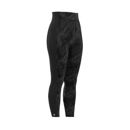 Women's Fitness Cardio Leggings with Phone Pocket - Black/Grey Print