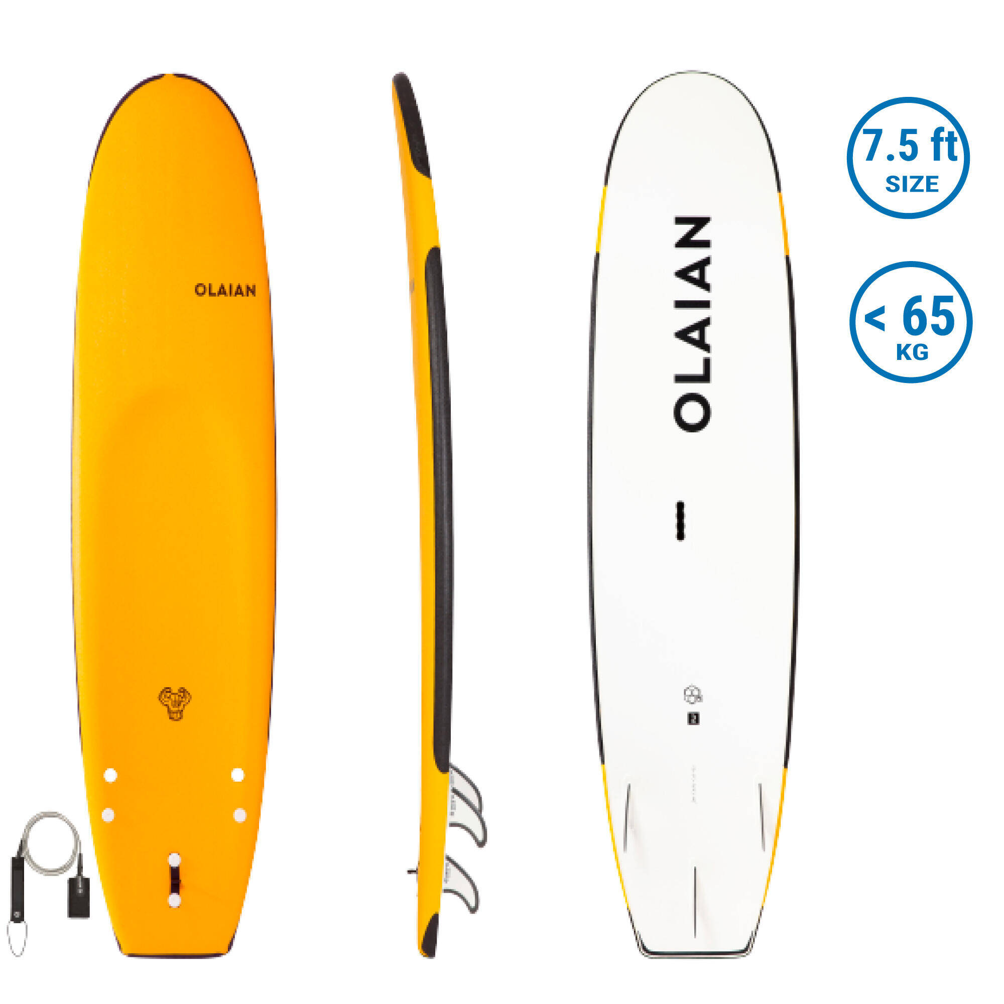 Foam SURFBOARD 100 7'5" 80 with 3 fins -  1