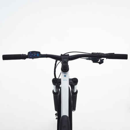 Elektrinis pusiau standus kalnų dviratis „E-ST 100“, 27,5 col., baltas, mėlynas