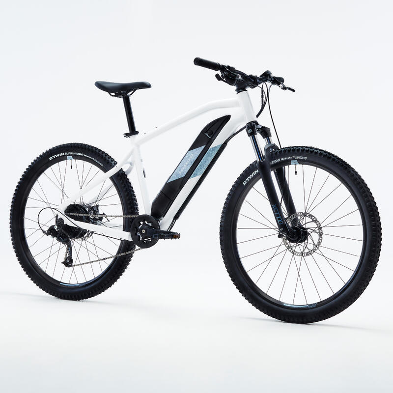 Bicicleta eléctrica de montaña 27,5" Rockrider E-ST 100 Blanco Azul