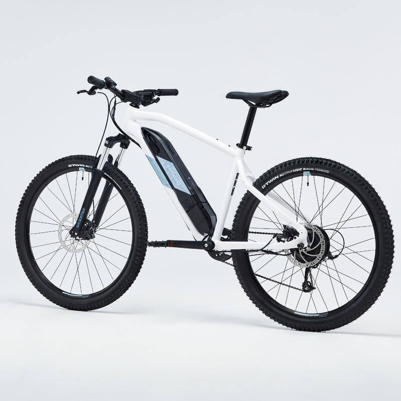 Bicicleta eléctrica de montaña 27,5" Rockrider E-ST 100 Blanco Azul