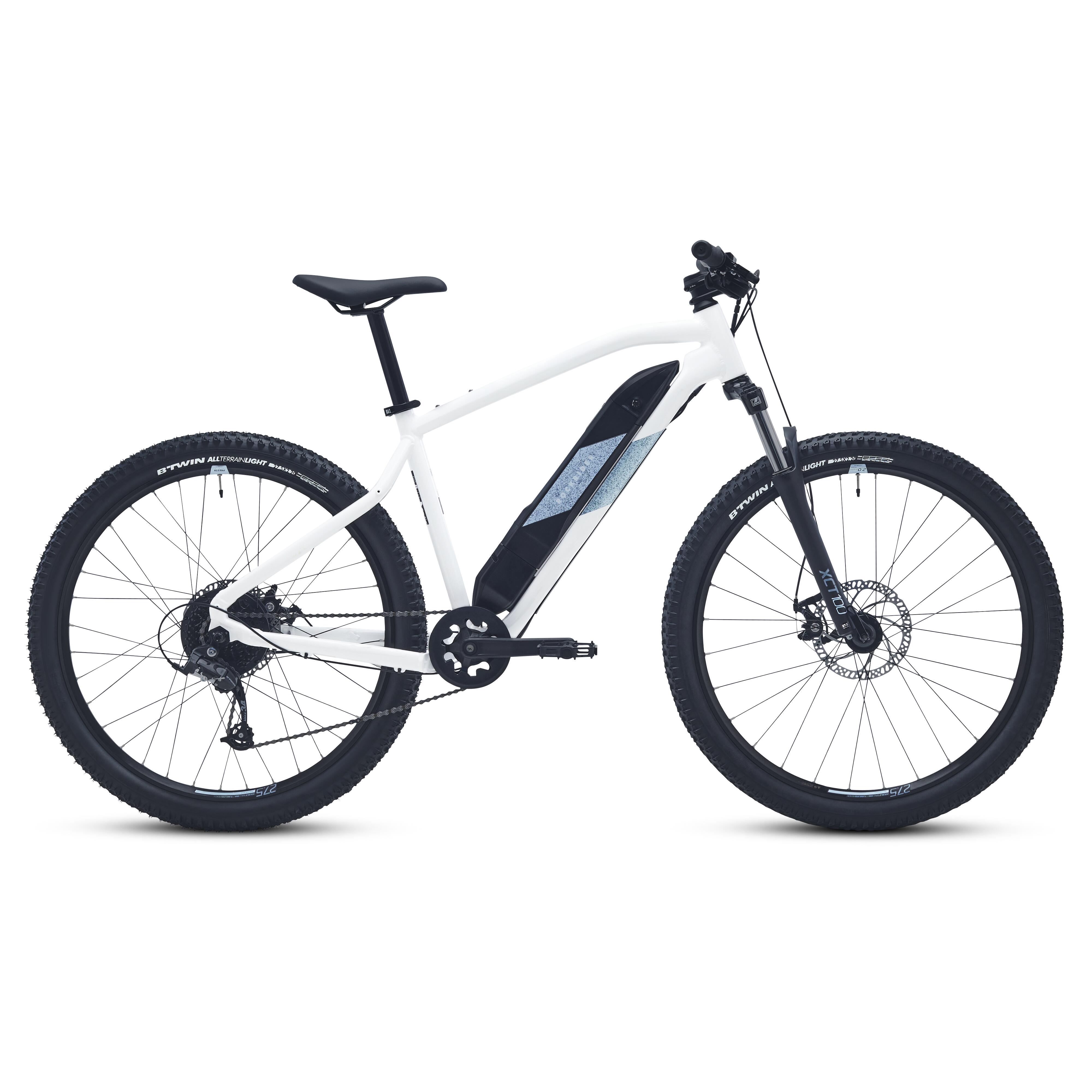 Bicicletă MTB electrică semi-rigidă 27,5" - E-ST 100 Alb-Albastru 