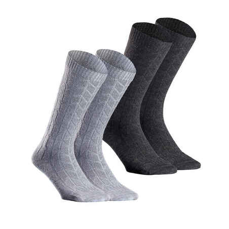 Sive in črne tople srednje visoke pohodniške nogavice SH100 (2 para)