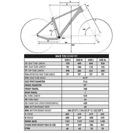 Bicicleta MTB Cross Country 29" Aluminio Rockrider Race 720 Marrón