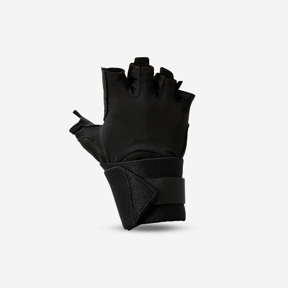 Comfort Weight Training Glove with Wrist Strap Black Decathlon