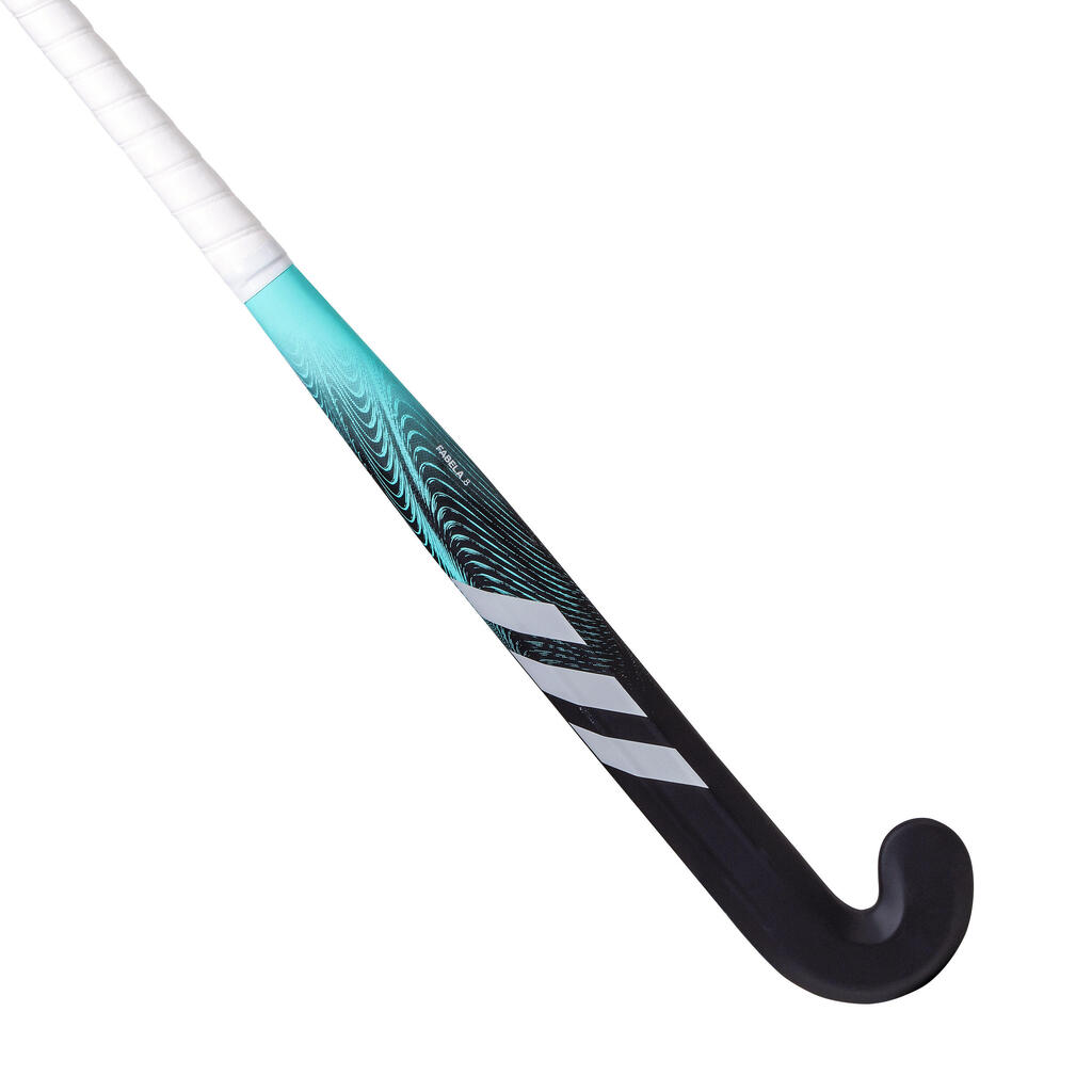 Palica za hokej na travi Fabela 8. od fiberglasa sa srednjim nagibom dječja crno-tirkizna