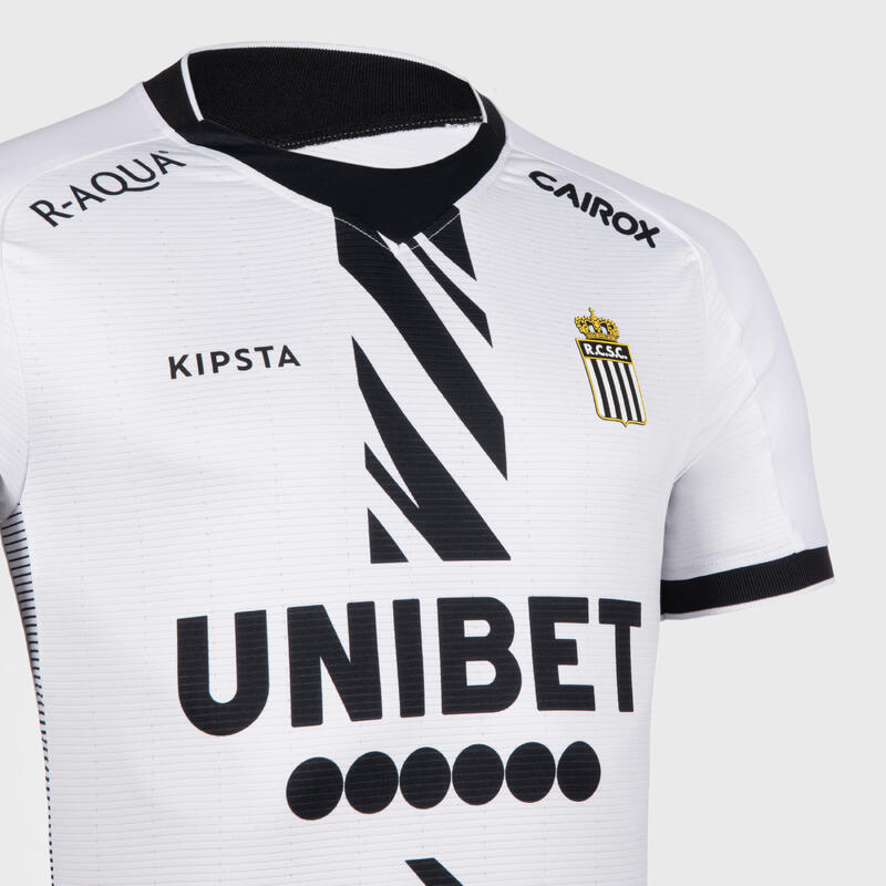 Authentiek voetbalshirt Charleroi 23/24 uitwedstrijden wit/zwart gestreepte band