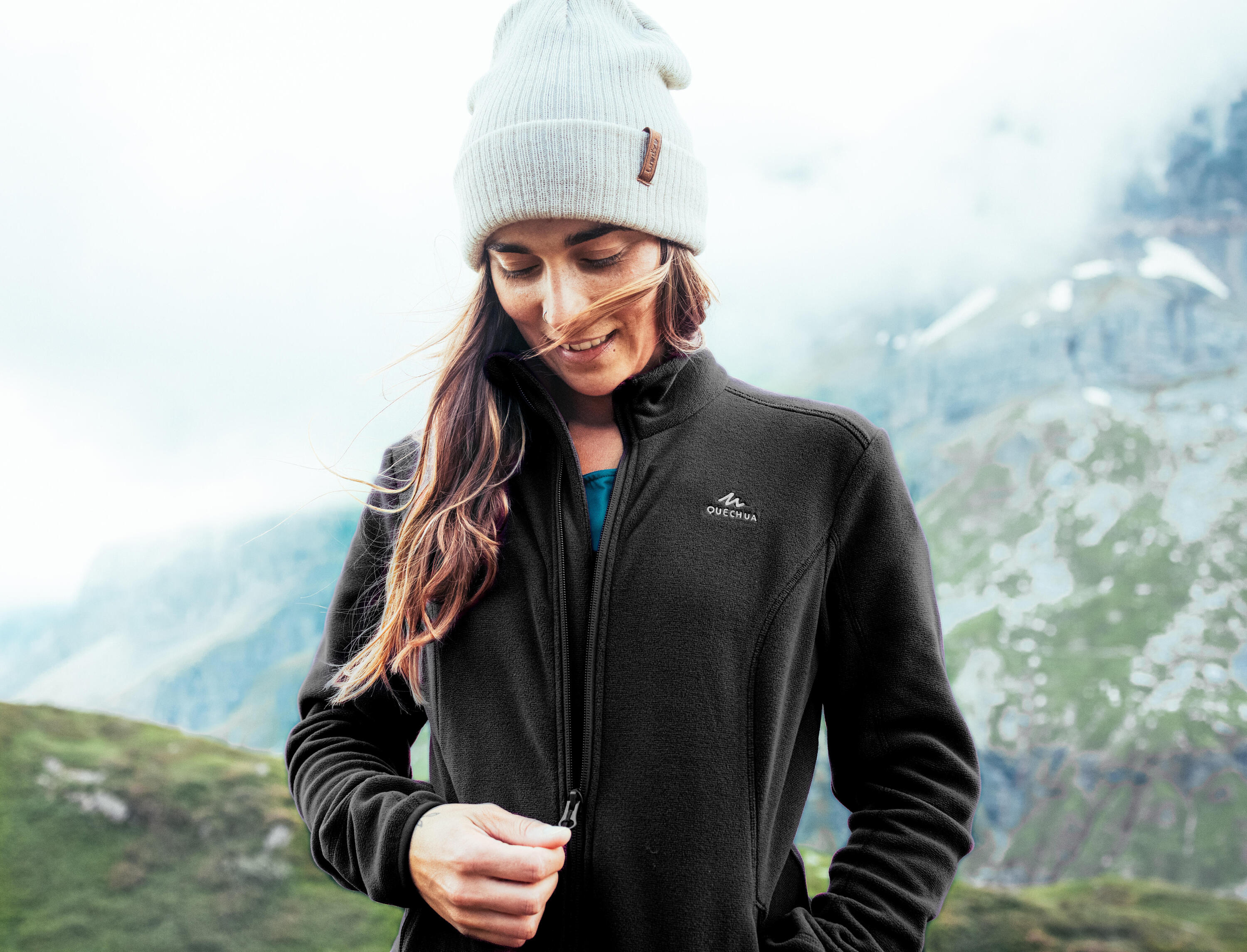 Women's Fleece Hiking Sweatshirt - MH 120 Black - [EN] graphite