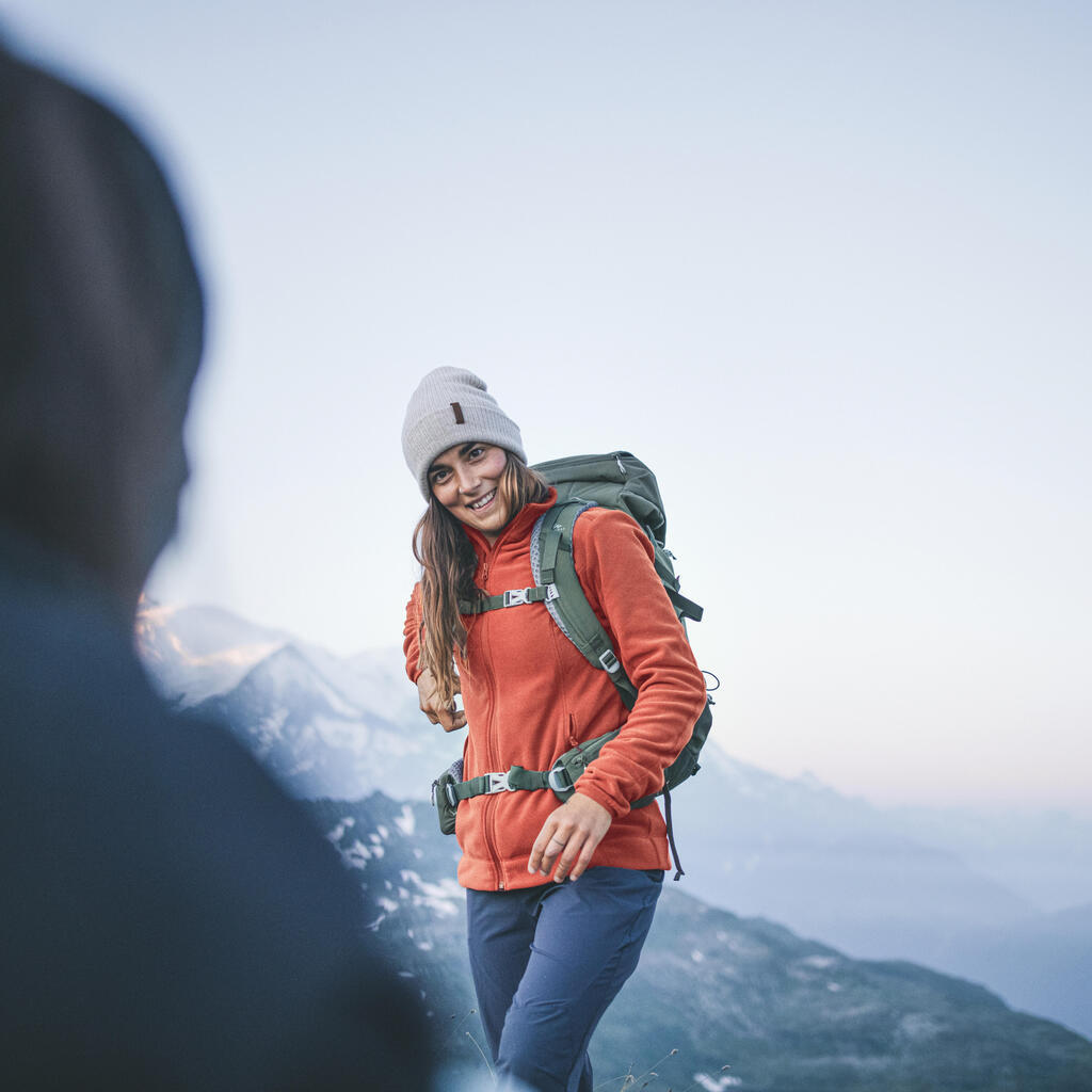 Women’s mountain hiking fleece jacket, MH100 Full Zip - Orange