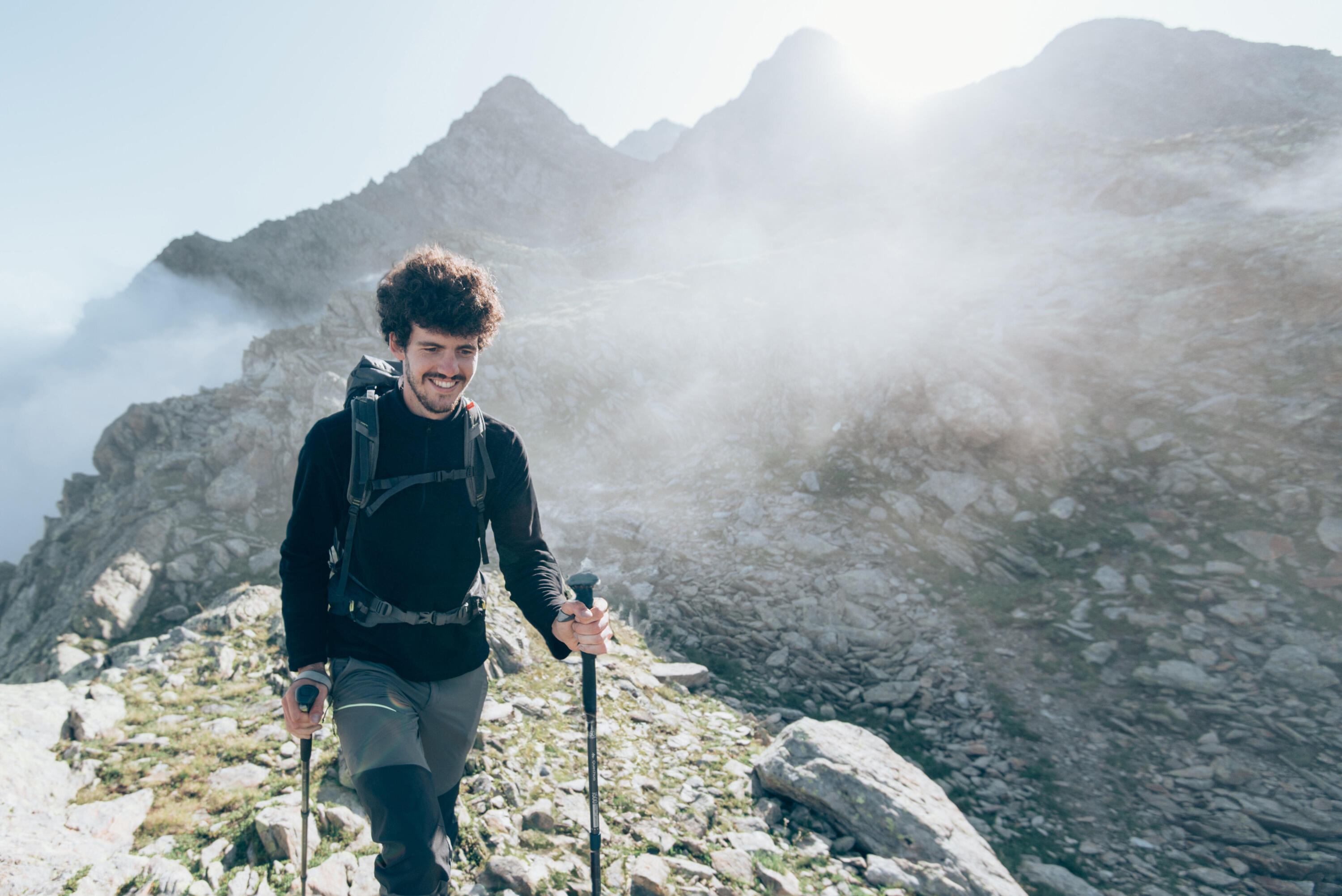 Polaire de randonnée montagne homme, MH100 demi zip noir 4/7