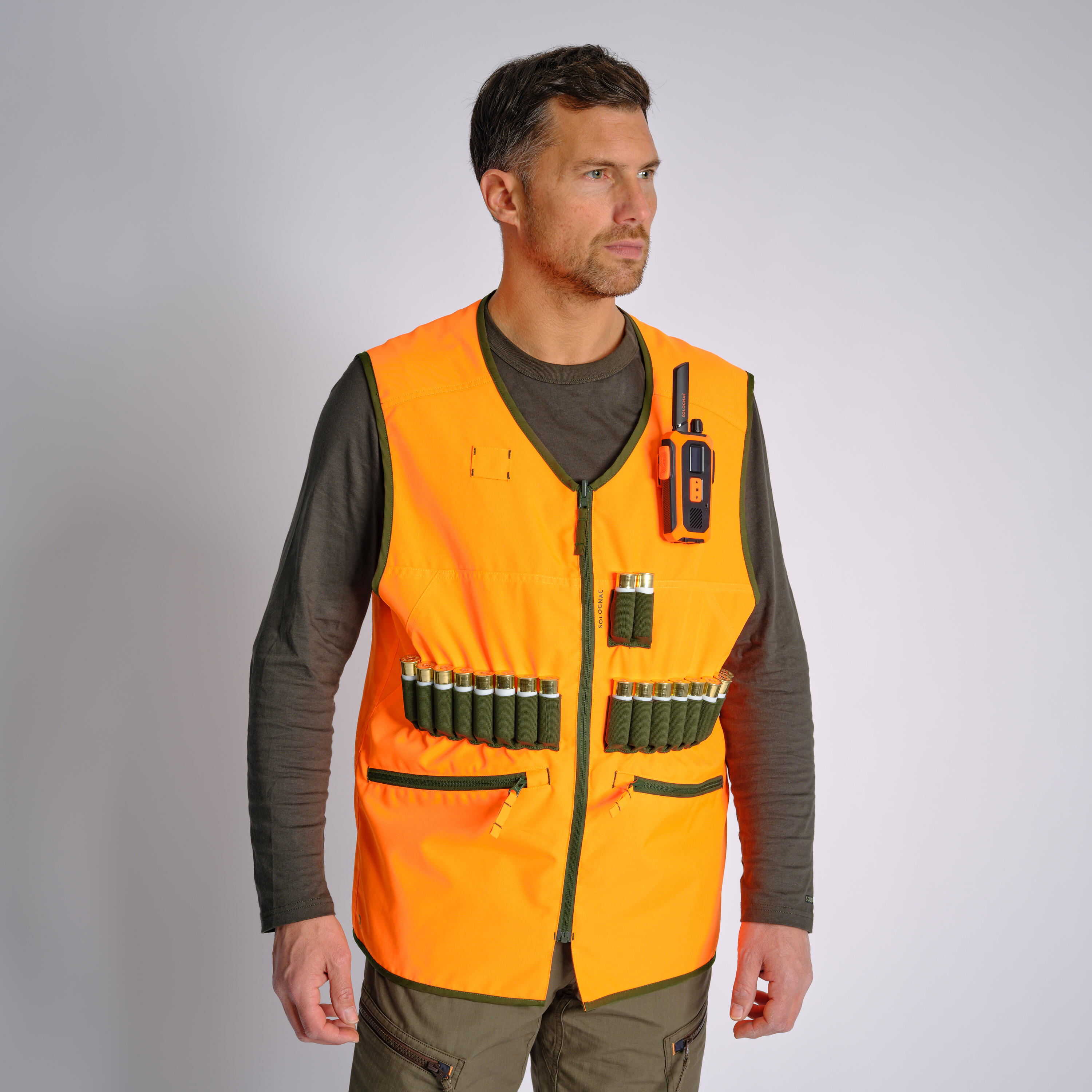 gilet chasse réversible 500 fluo/vert - solognac