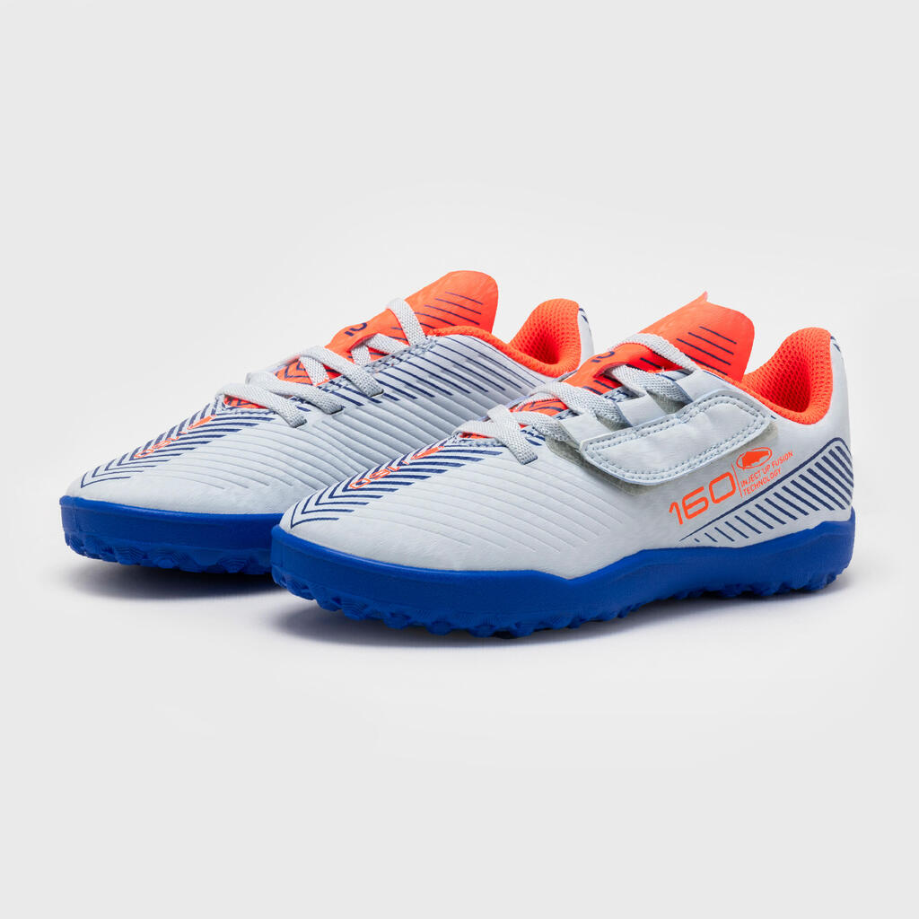 Chaussures de football enfant a scratch 160 easy turf gris clair