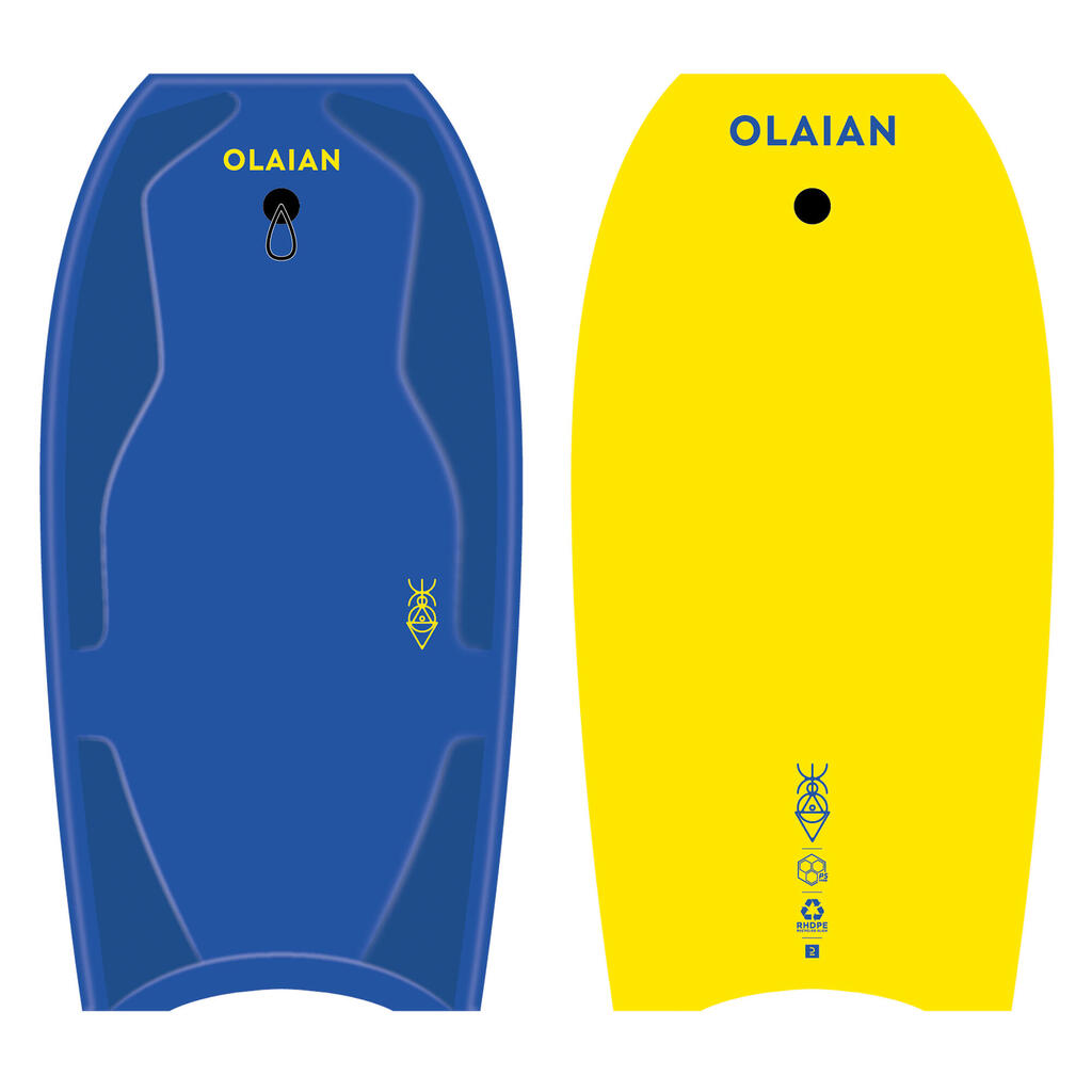 Bodyboard 100 bleu jaune avec leash poignet