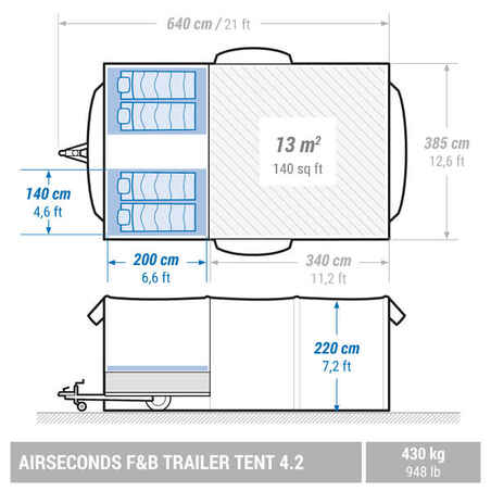 Φουσκωτή σκηνή-τροχόσπιτο κάμπινγκ - Airsecond 4.2 F&B - 4 ατόμων - 2 δωματίων
