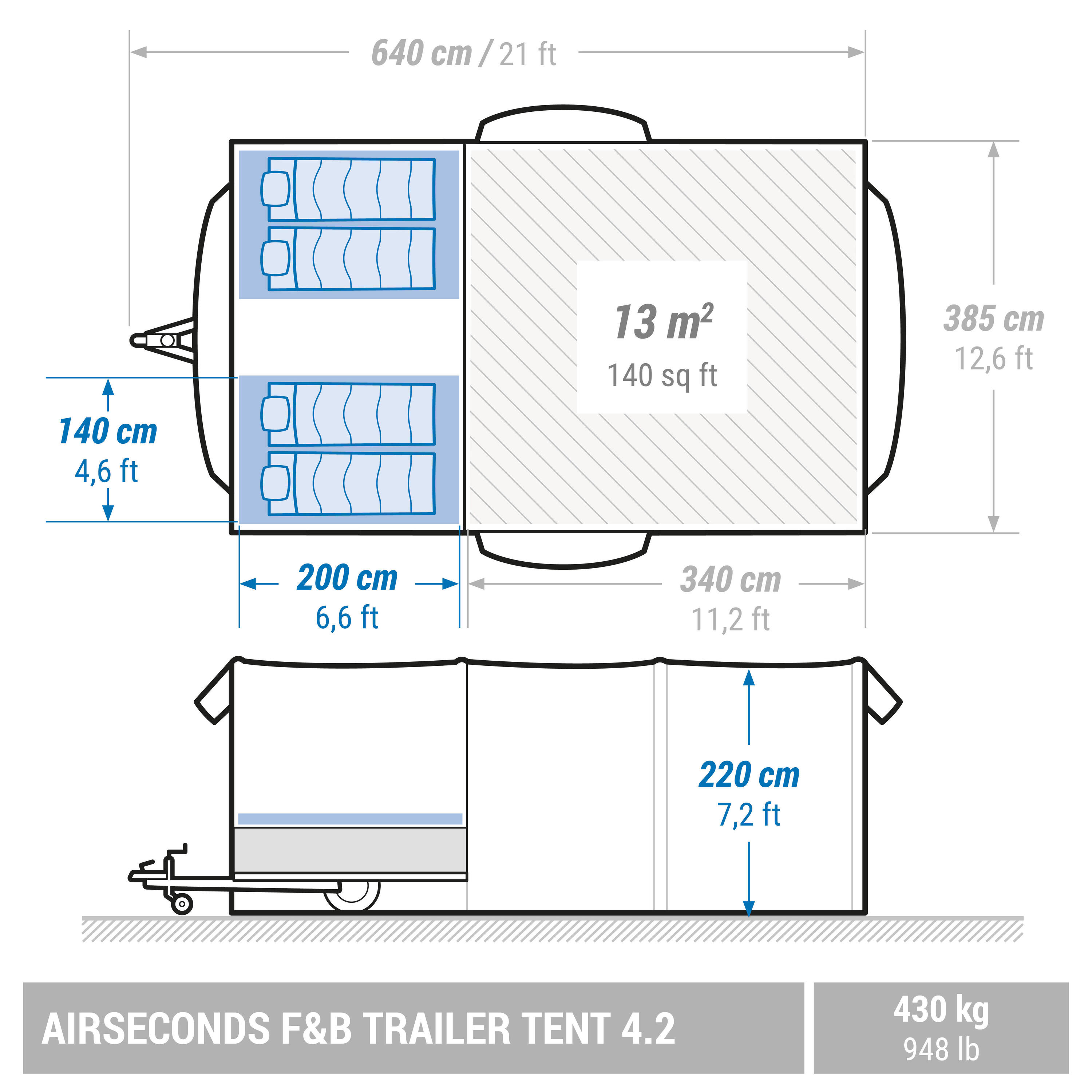 4 Man Inflatable Trailer Tent - Airsecond 4.2 F&B 3/46