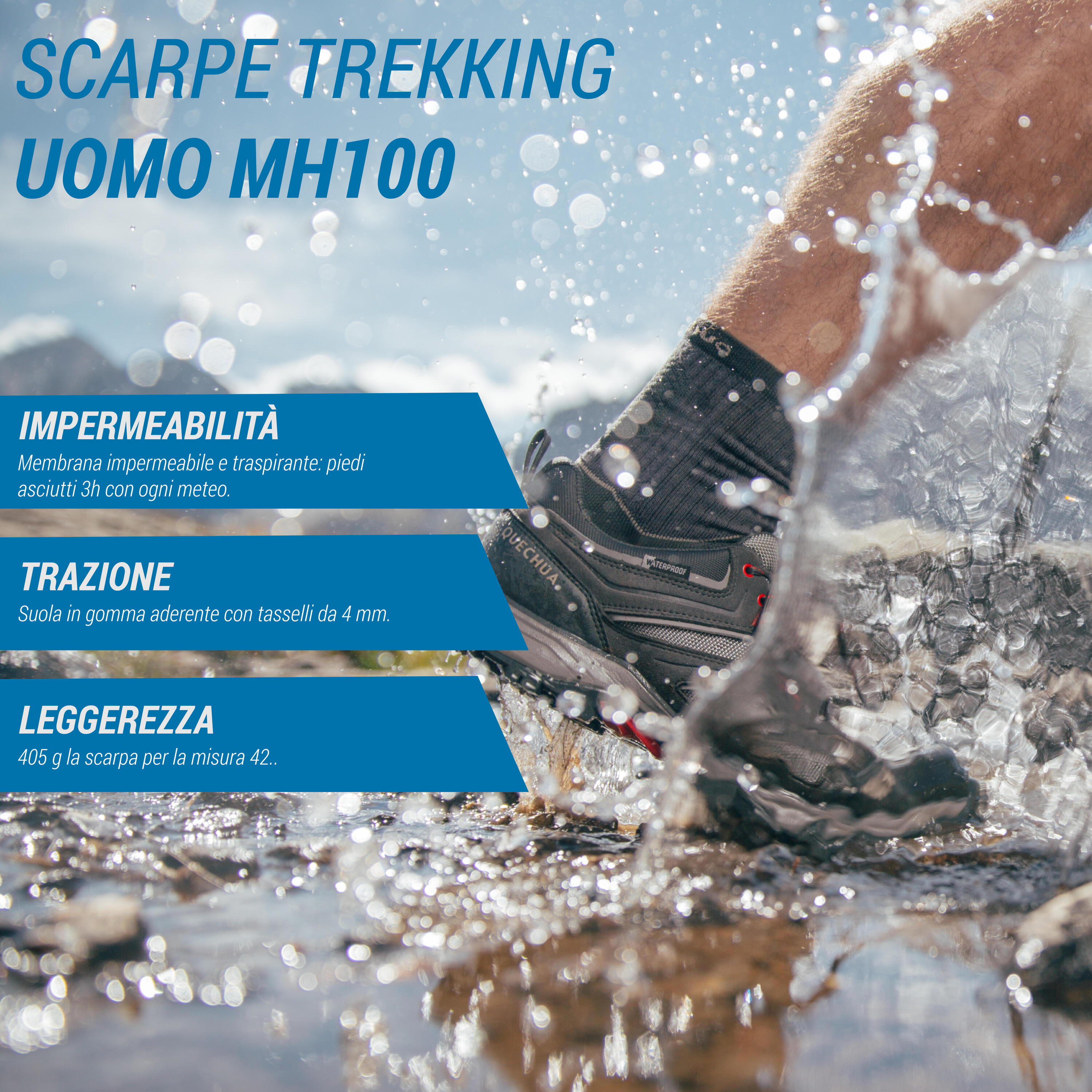 Scarpe trekking uomo MH100 WTP impermeabili grigie 2/9