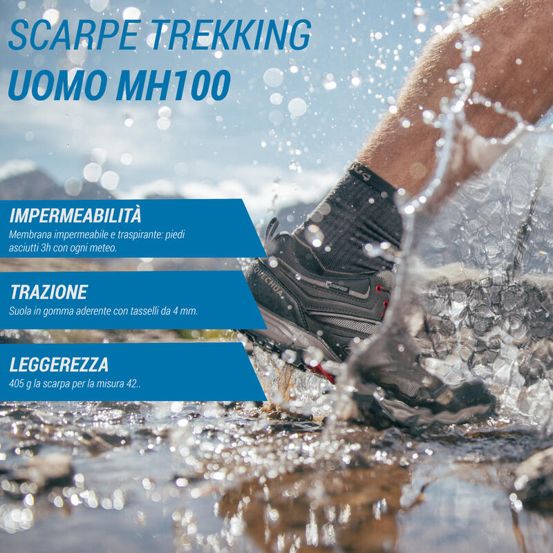 Scarpe trekking uomo MH100 WTP impermeabili grigie