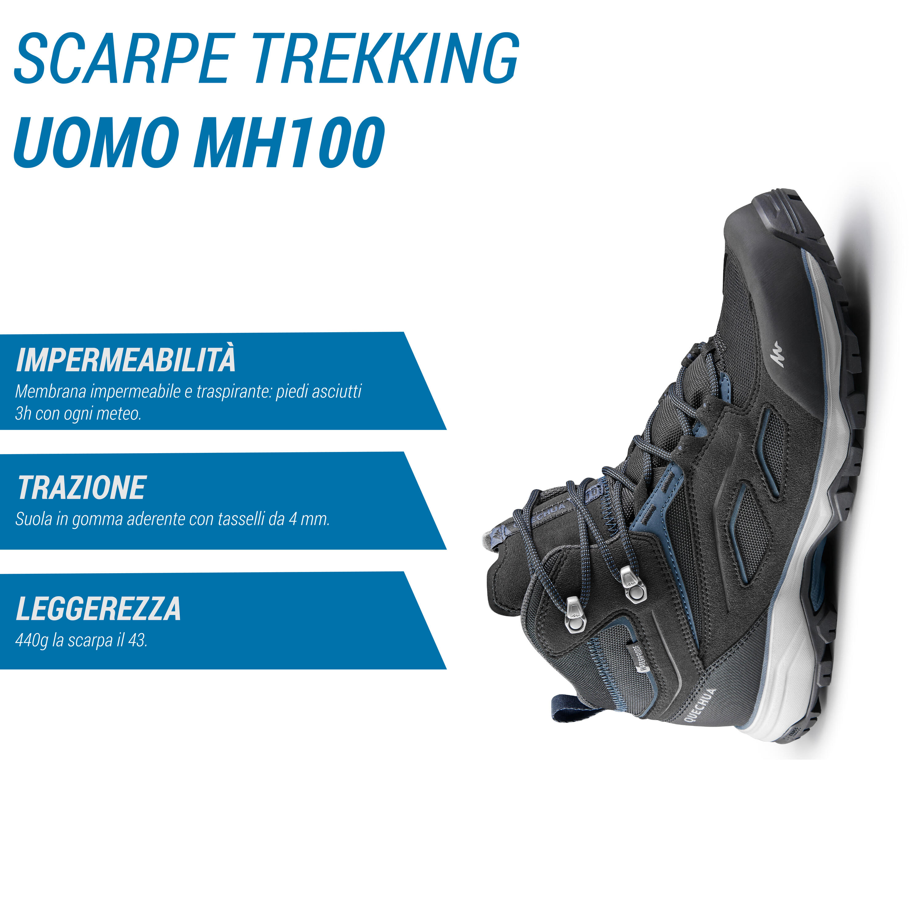 Scarpe trekking uomo MH100 impermeabili nere 2/9