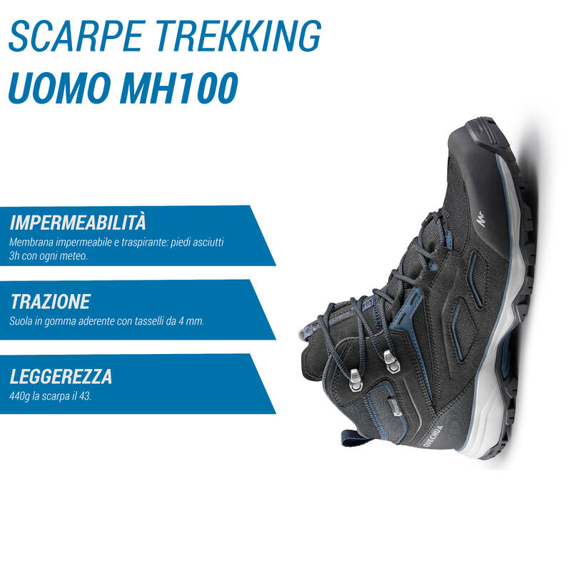 Scarpe trekking uomo MH100 impermeabili nere