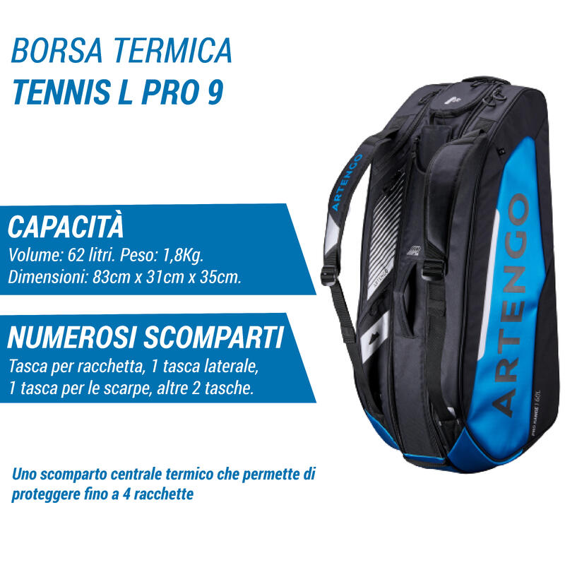 Borsa termica tennis L PRO 9 racchette azzurra