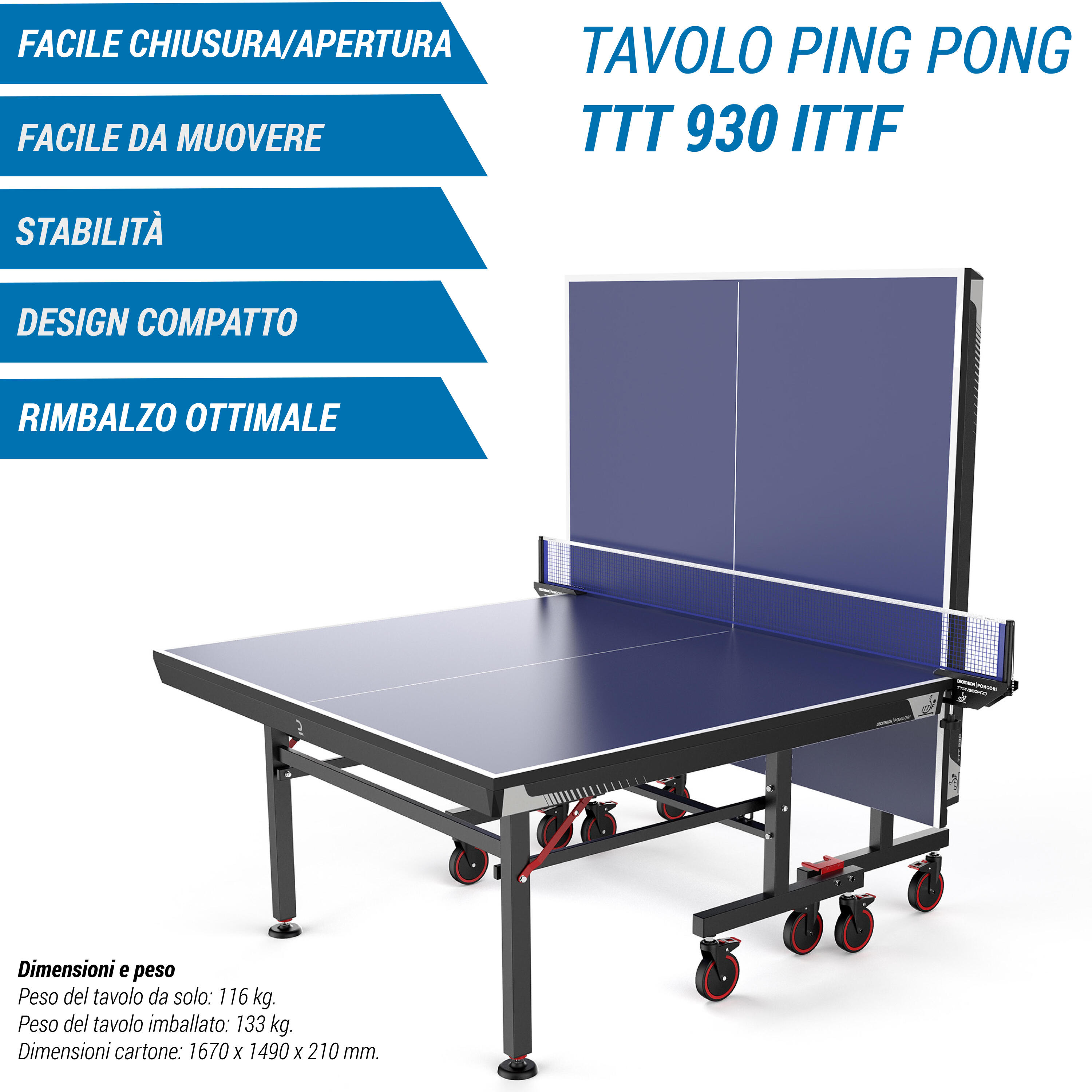 Tavolo ping pong TTT 930 ITTF indoor blu 2/16