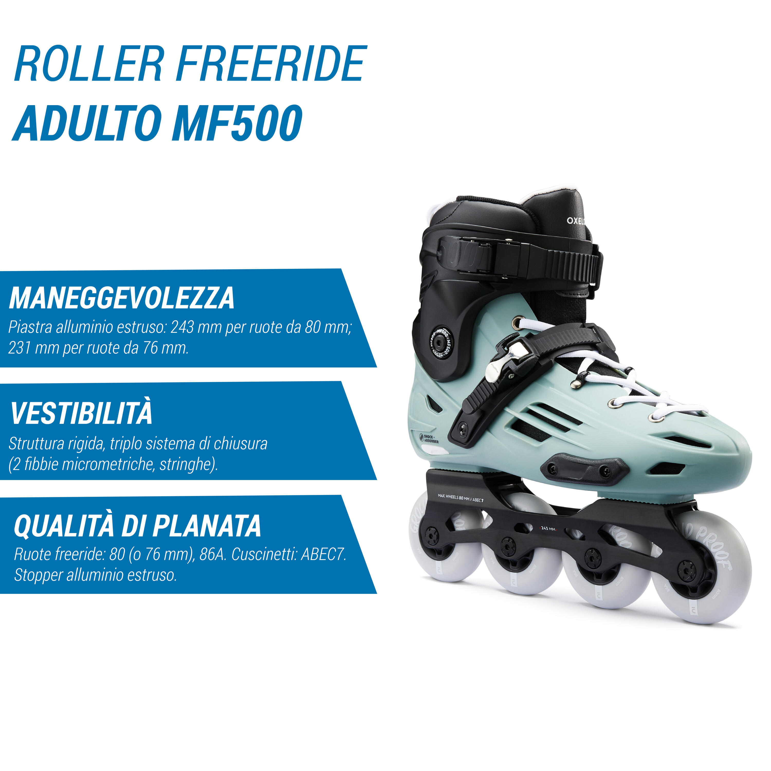 Inline Skates Inliner Freeride MF500 Light Erwachsene khaki  27/27