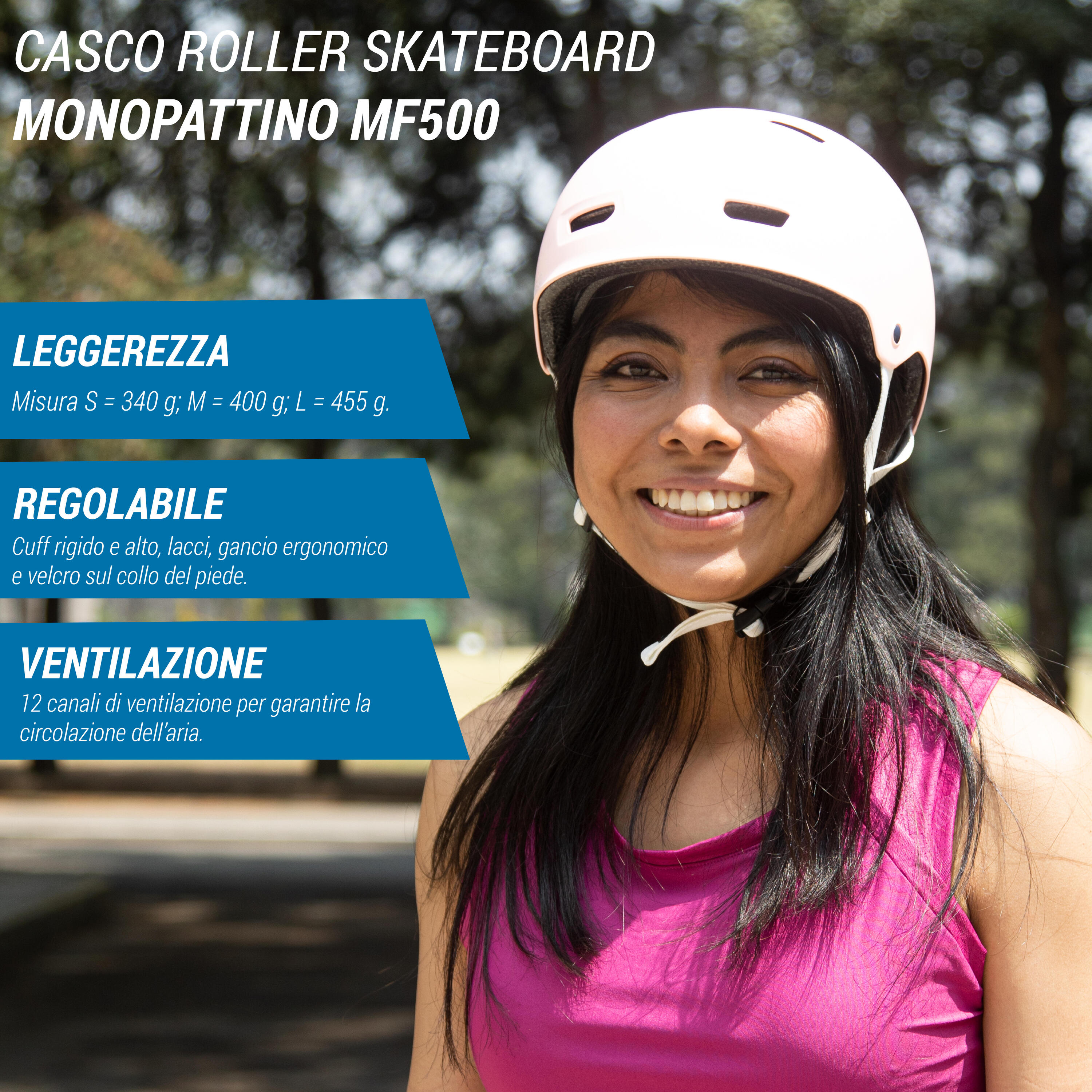 Casco roller skateboard monopattino MF500 BRIDAL PINK 2/19