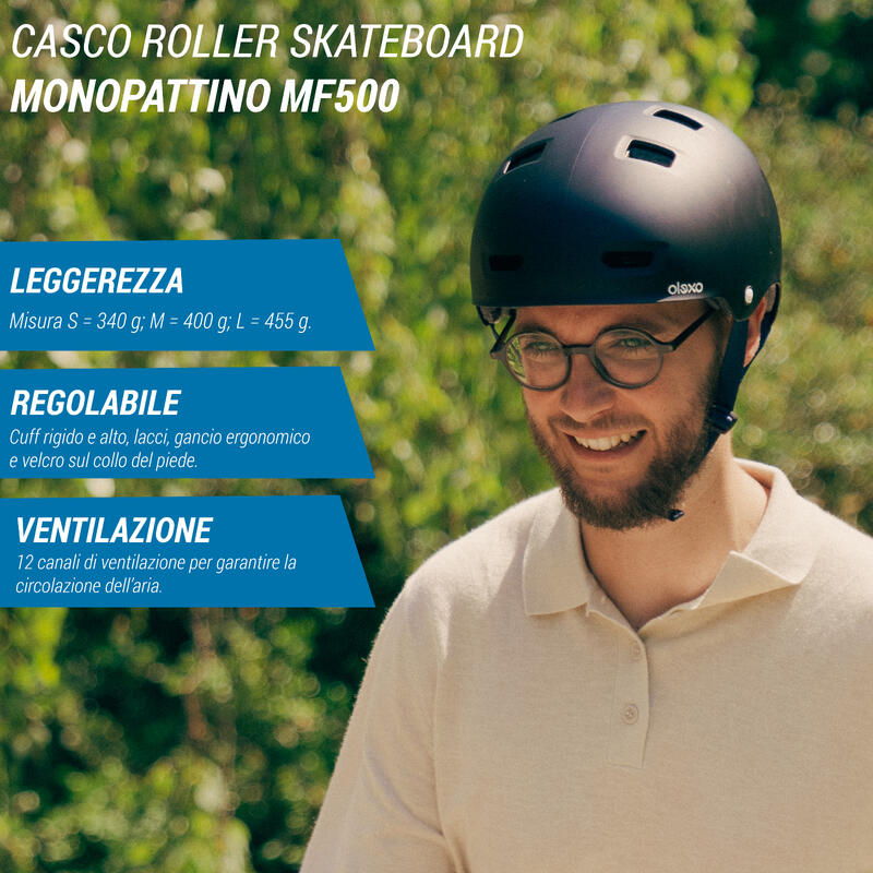 Casque roller skateboard trottinette MF500 noir bleu