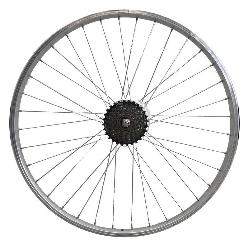 RODA TRASEIRA DE BICICLETA DE CIDADE 26" PAREDE SIMPLES TRAVAGEM V-BRAKE DE RODA LIVRE E PORCA PRATEADA