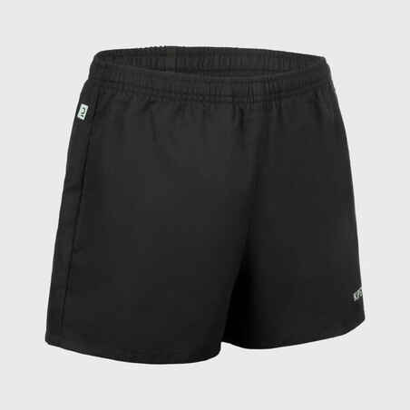 Short rugby adulto con bolsillos R100 negro 