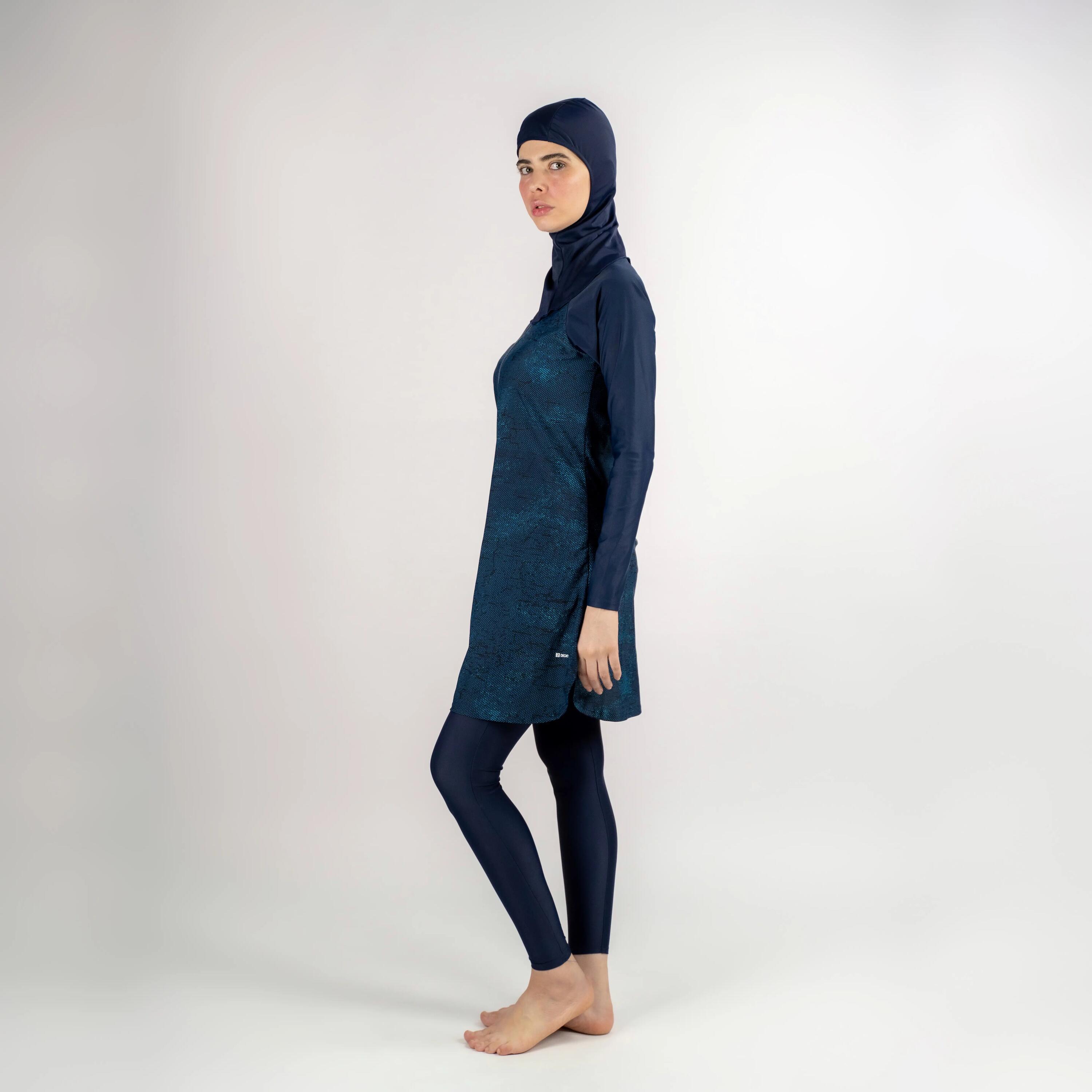 Kadın Kapalı Sırt Uzun Kollu Burkini Mayo - Mavi - DANA 500 2/4