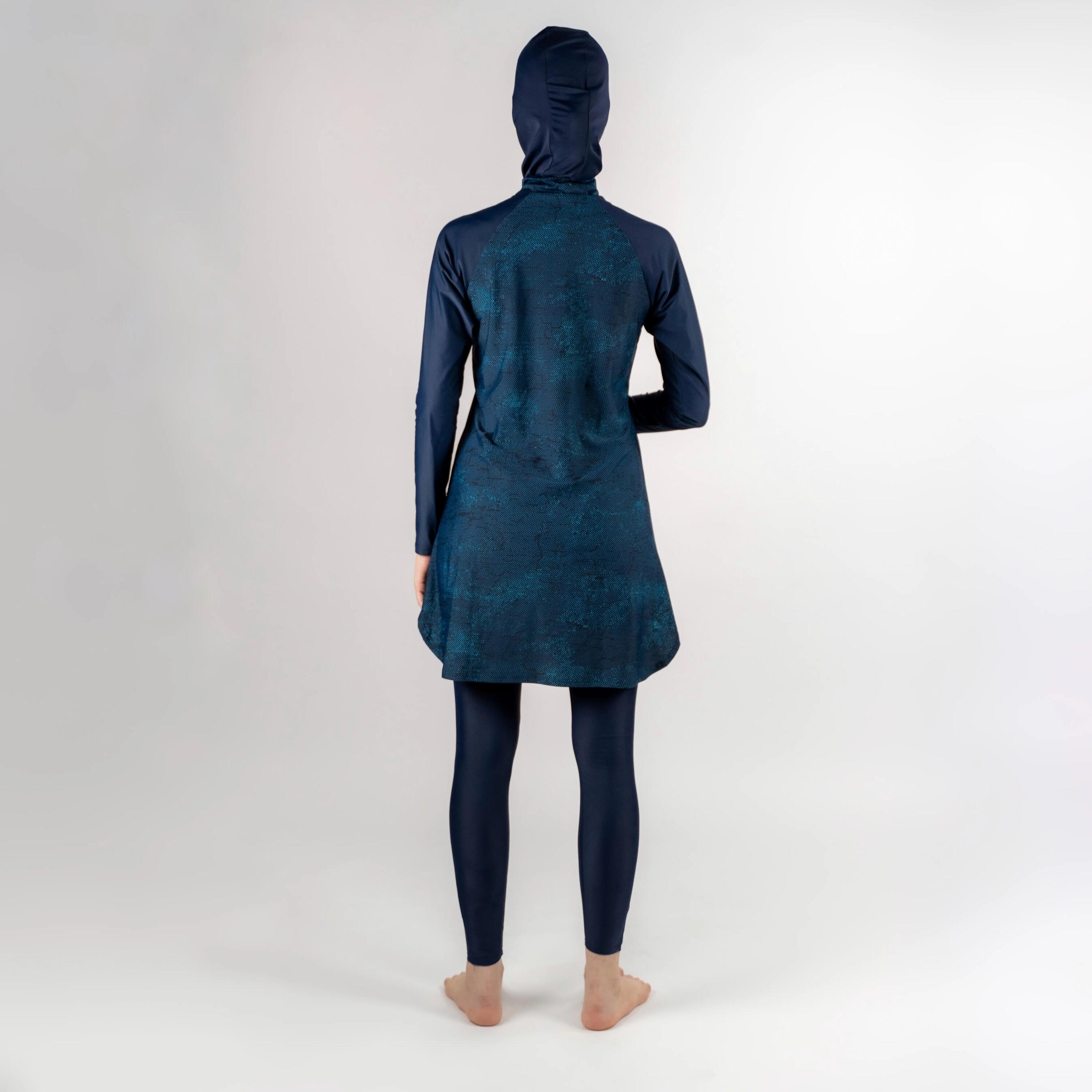 Kadın Kapalı Sırt Uzun Kollu Burkini Mayo - Mavi - DANA 500 3/4