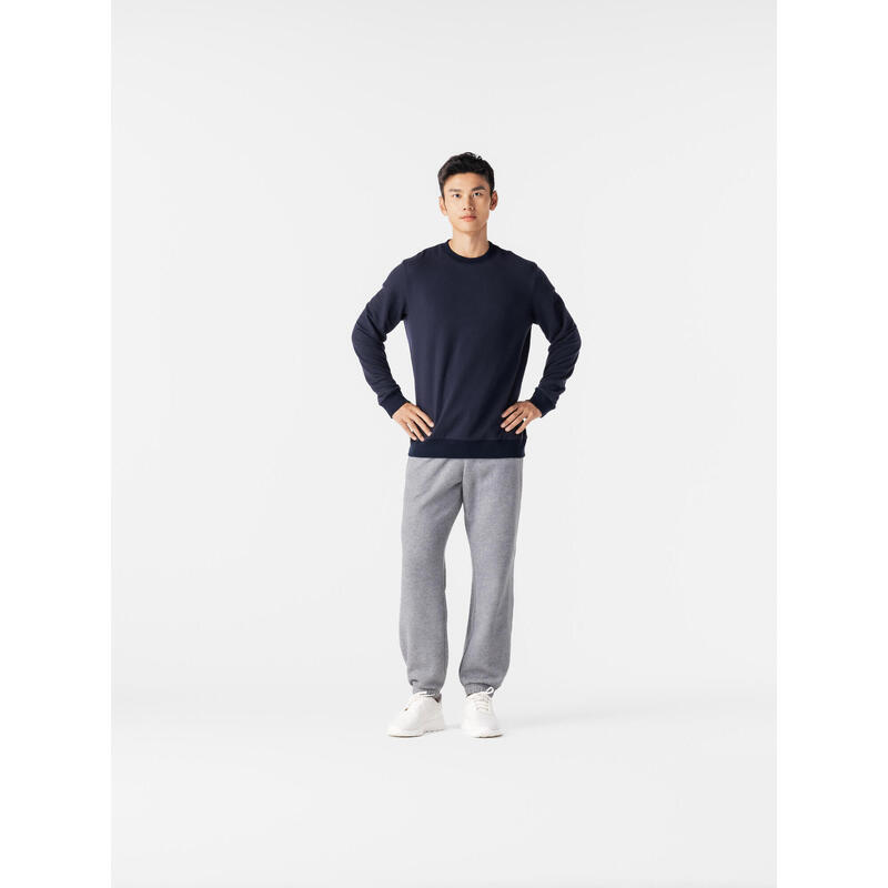 Pantaloni uomo fitness 500 regular misto cotone felpati tasca con zip grigi