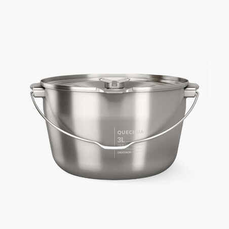 4-person camp fire cooking pot - stainless steel -3 litres