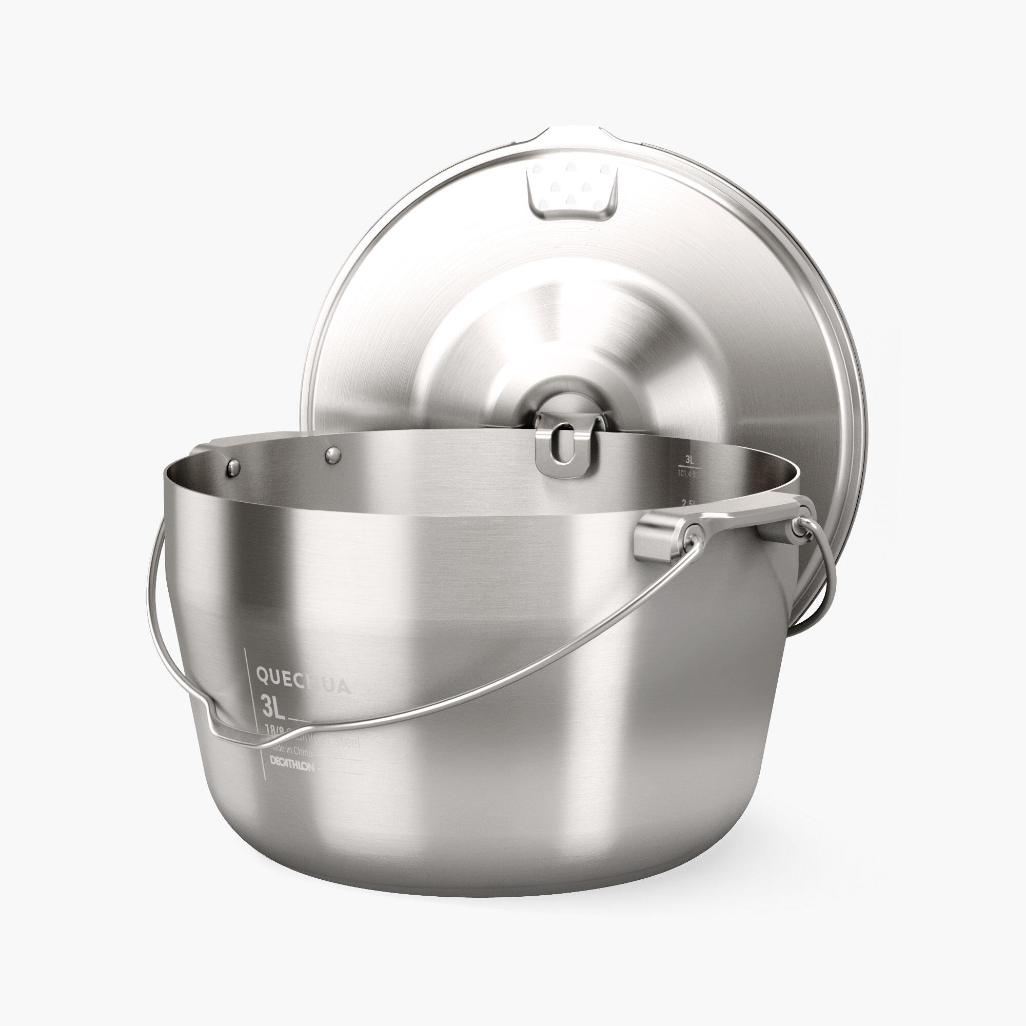 4-person camp fire cooking pot - stainless steel -3 litres 2/8