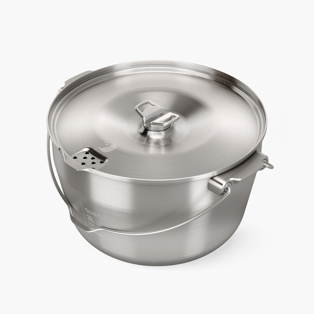 4-person camp fire cooking pot - stainless steel -3 litres