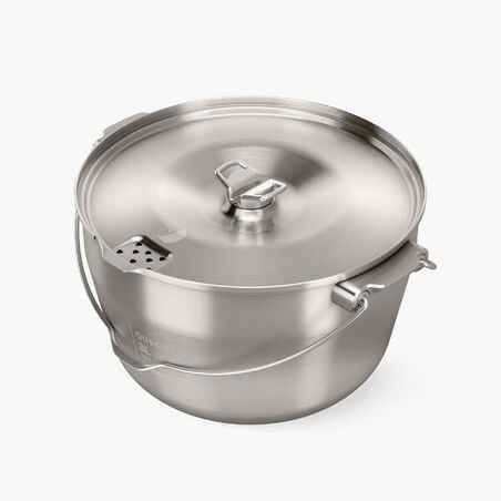4-person camp fire cooking pot - stainless steel -3 litres