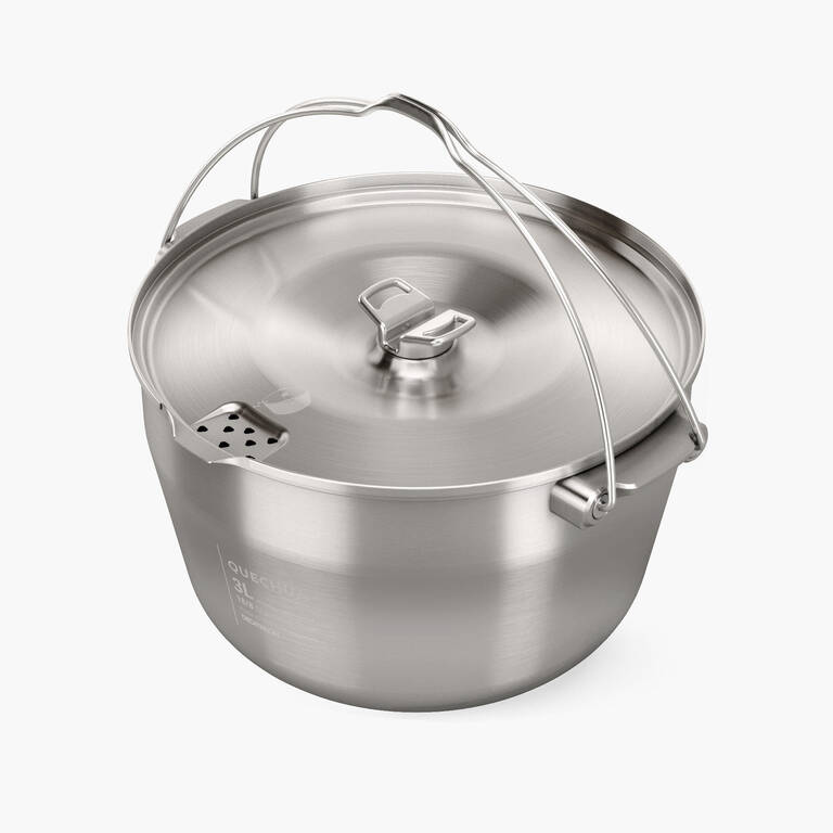 4-person camp fire cooking pot - stainless steel -3 litres