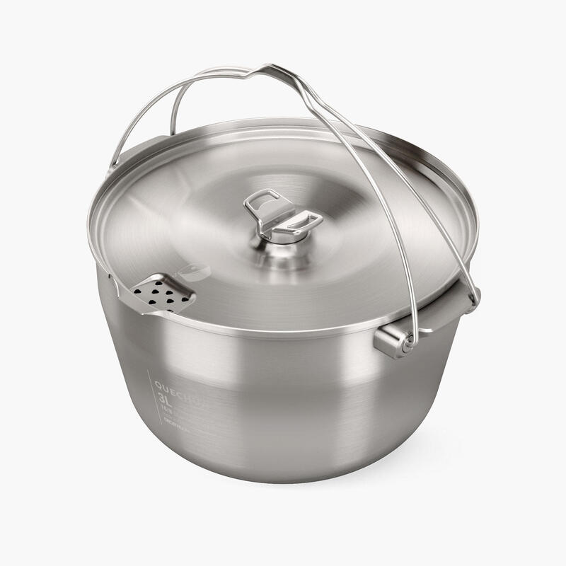 4-person camp fire cooking pot - stainless steel - 3 litres