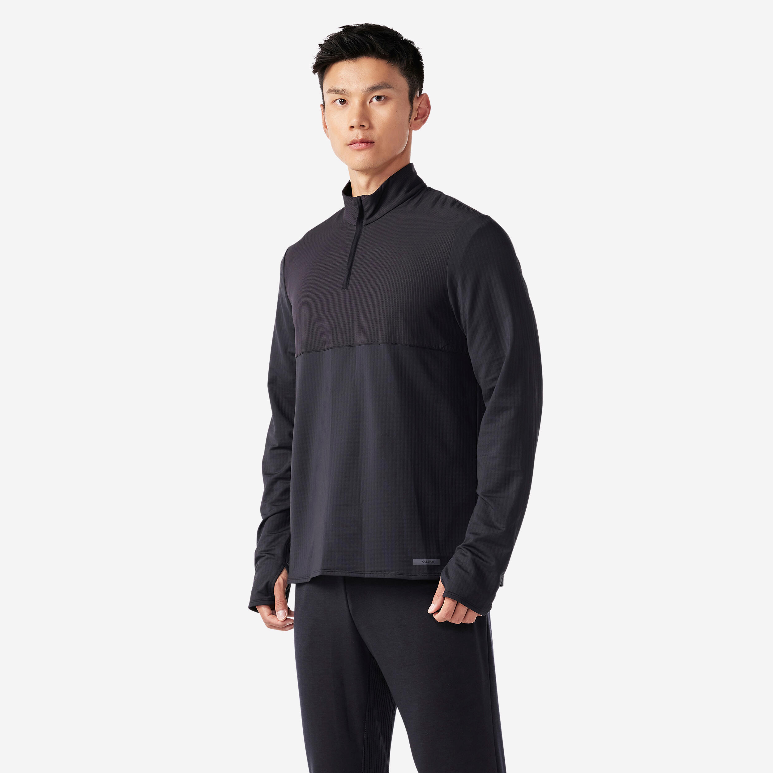 Men's Long-Sleeved Running Shirt - Warm 500 Black - smoked black ...