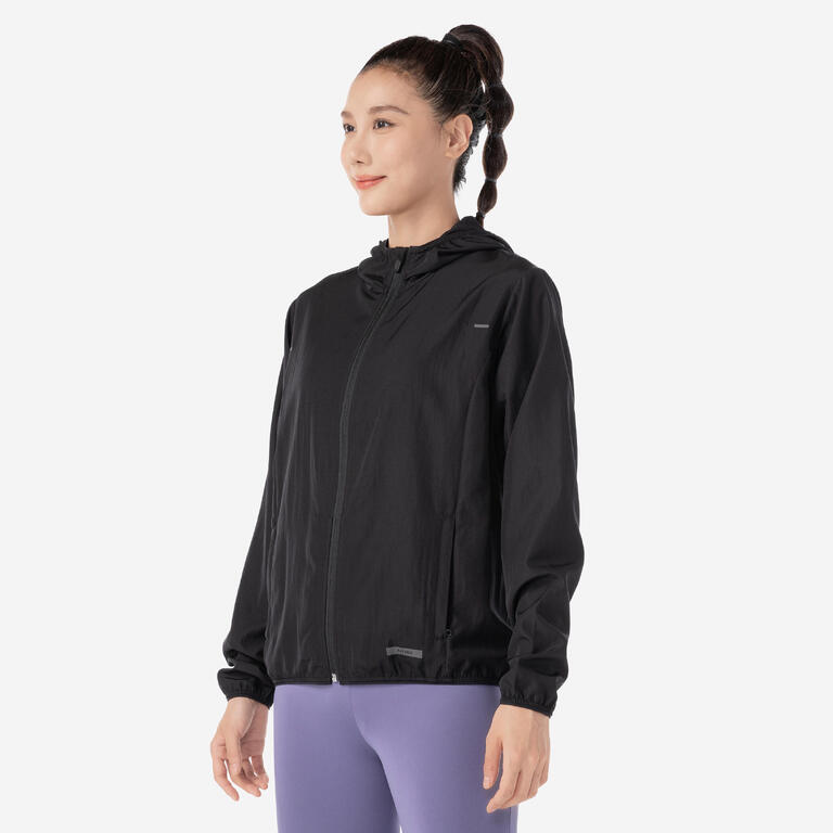Women's Kiprun Run 100 black windproof jacket