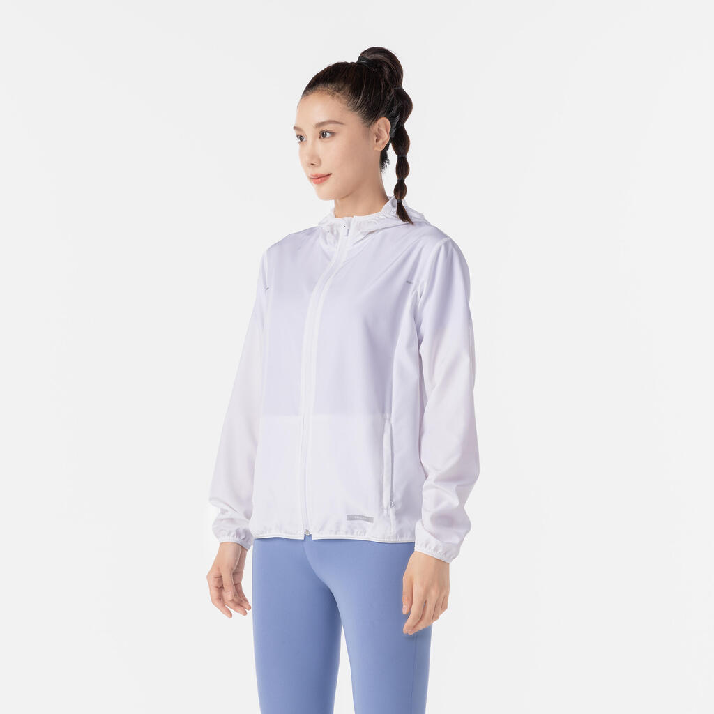 Veste coupe-vent de running Femme - KIPRUN Run 100 Wind Blanc ultra
