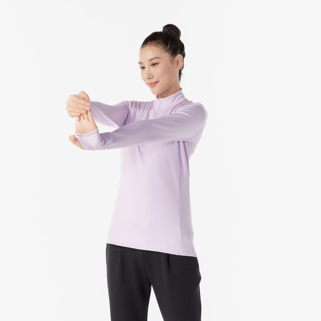 Veste chaude manches longues de running Femme - KIPRUN Run 100 Warm Lilas pastel